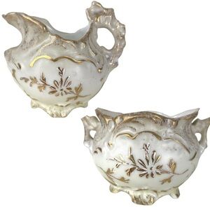 Antique Sugar Creamer Set Marked Germany Gold Trim Ornate